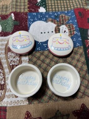 Mud Pie Ceramic Birthday Cake Trinket Dishes - Pink and Blue Accents